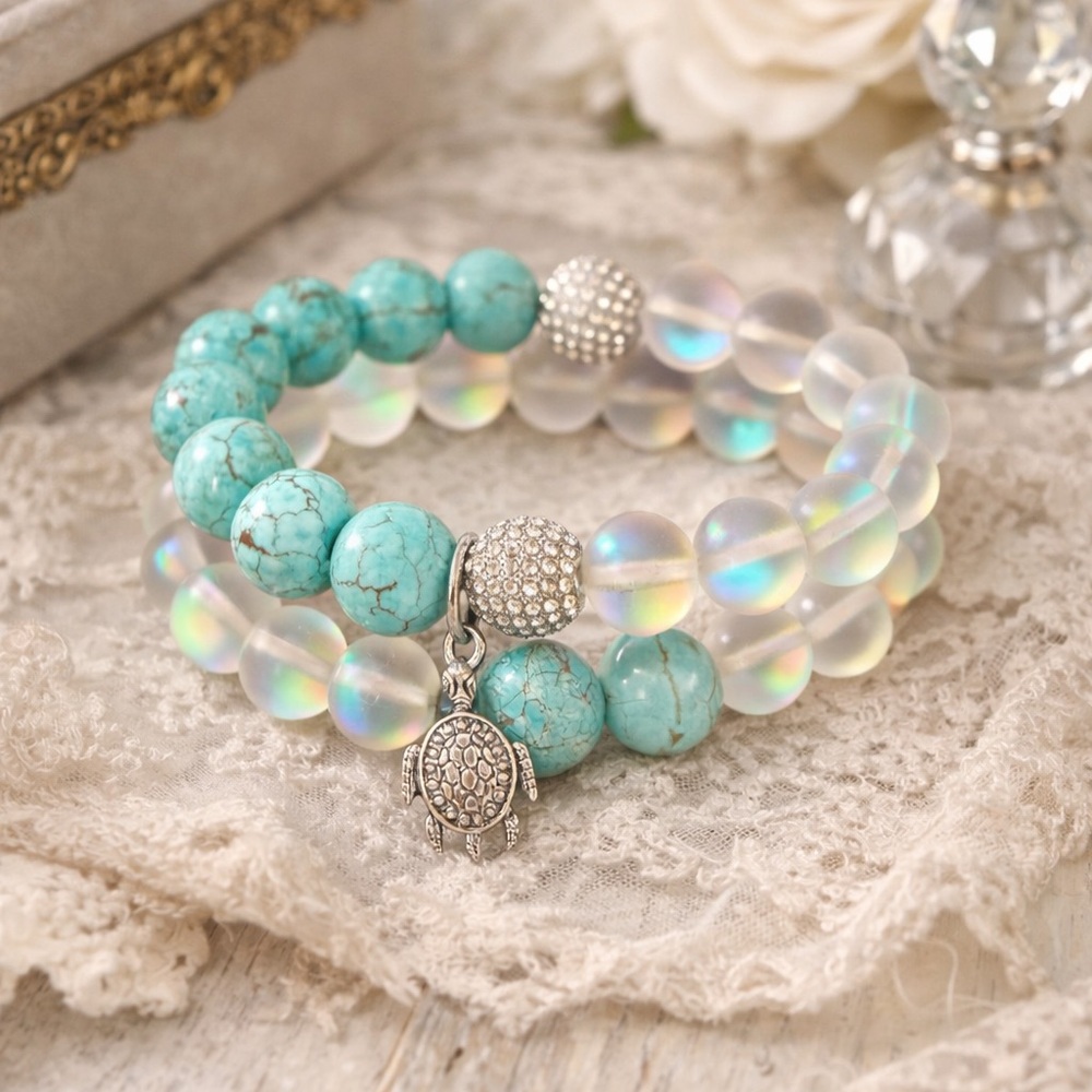 💙🐢 RARE RETIRED Ashley Bridget Turquoise Turtle Stack Set 🐢💙 - Picture 11 of 11